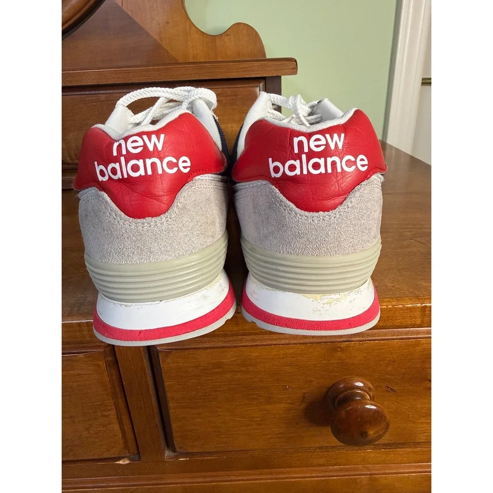New Balance 574 Classic Mens 12  Grey Navy Red Suede Sneakers ML574 retro